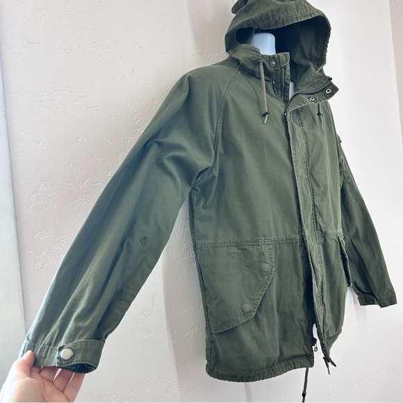 Volcom Men's Lightweight Cotton Canvas Military Green Hooded Field Jacket Size L - Picture 3 of 9